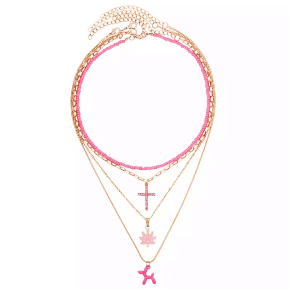 Zara PINK 420 bead+Cross 4-layer Multilayer Beaded Choker Poodle Balloon Dog